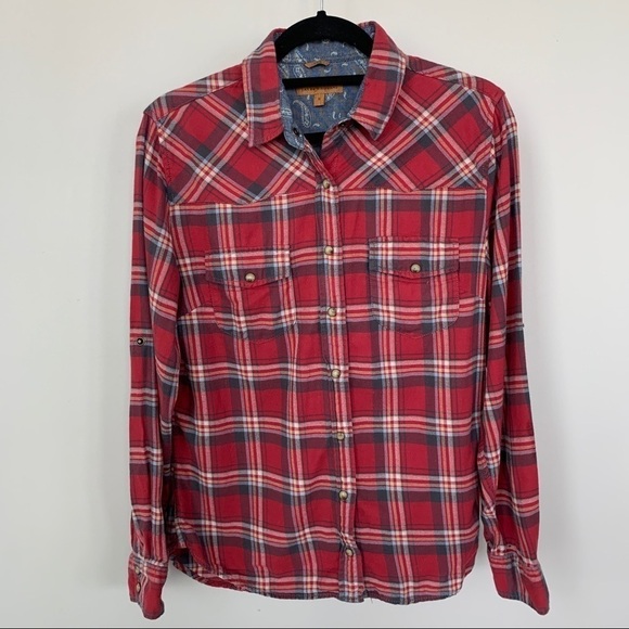 Jachs Girlfriend Red Plaid Button Up Top Size S - Picture 1 of 8